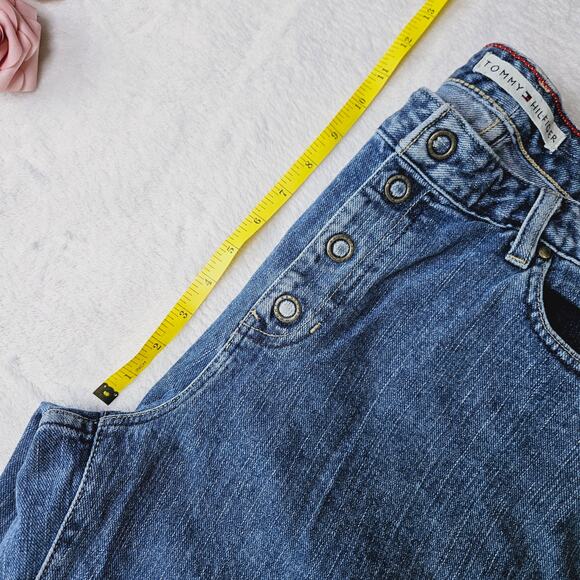 Vintage Y2K Tommy Hilfiger Button Fly Denim Jeans Cropped Short Capri Size 14 - Picture 16 of 16